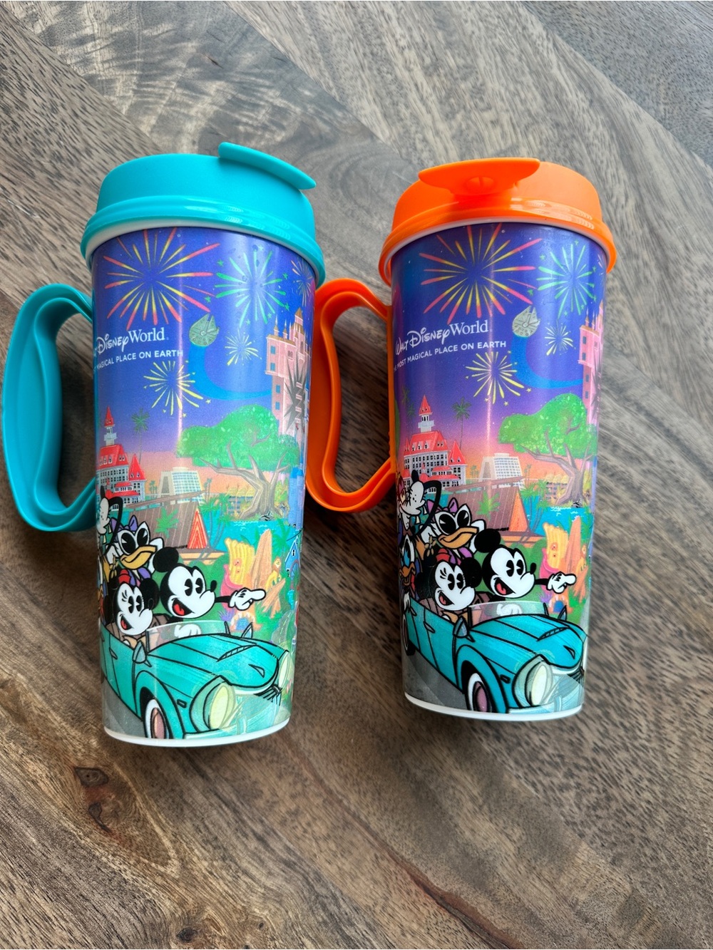 Disney Travel Tumblers with Teal and Orange Lids